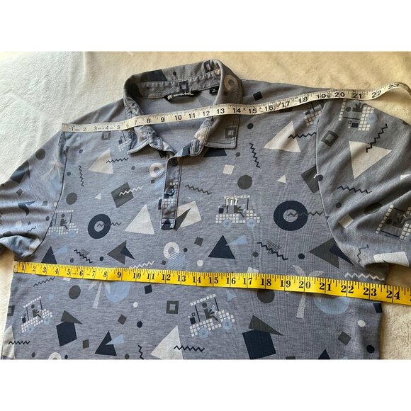 Travis Mathew Mens XL Collared Shirt Blue Geometric Golf Novelty Pima Cotton*Rea - Picture 3 of 6